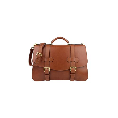 Serova  Brown Leather Briefcase with Brass Premium Carry for Women