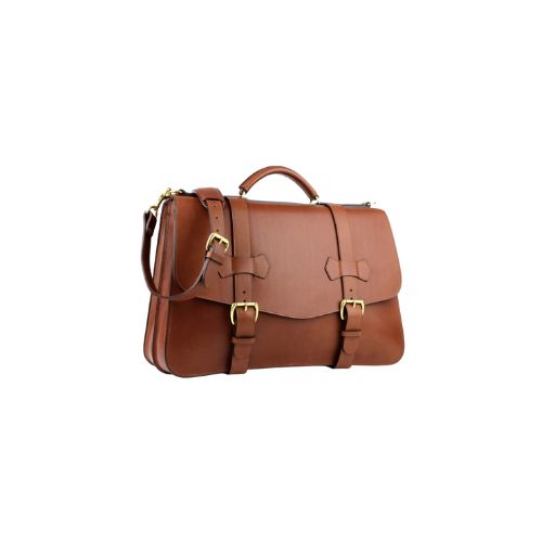 Serova  Brown Leather Briefcase with Brass Premium Carry for Women