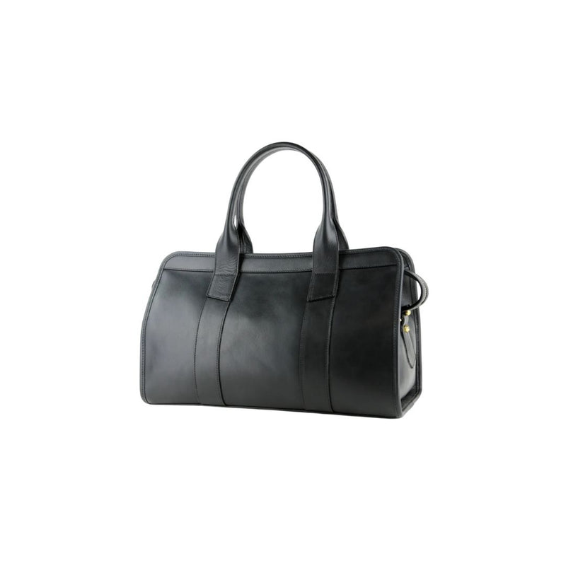 Serova Black Leather Satchel with Gold Lock Closure Style for Women