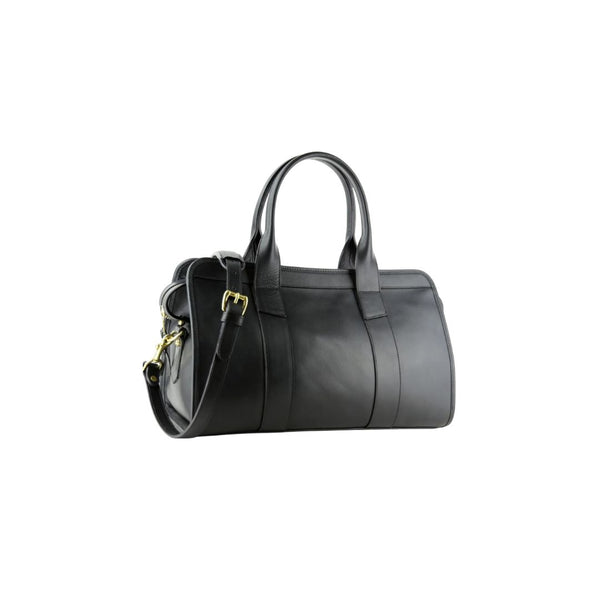 Serova Black Leather Satchel with Gold Lock Closure Style for Women