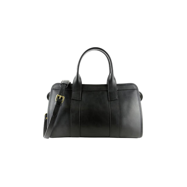 Serova Black Leather Satchel with Gold Lock Closure Style for Women