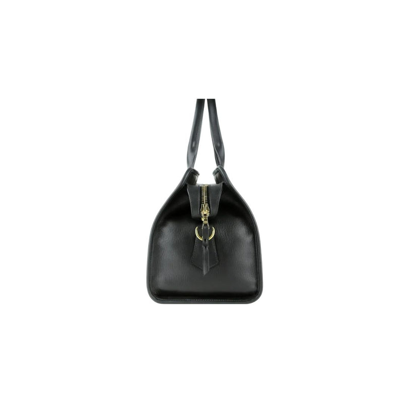 Serova Black Leather Satchel with Gold Lock Closure Style for Women